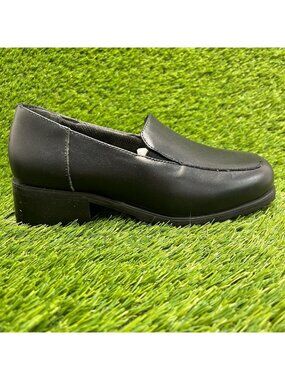SlipGrips Womens Size 6.5D Black Leather Slip-Resistant Slip-On Dress Shoes